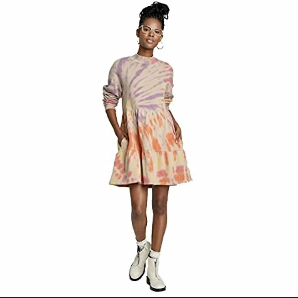 NWT Wild Fable Women's Tie-Dye Long Sleeve Cozy Sweatshirt Dress (Pale Peach) XS